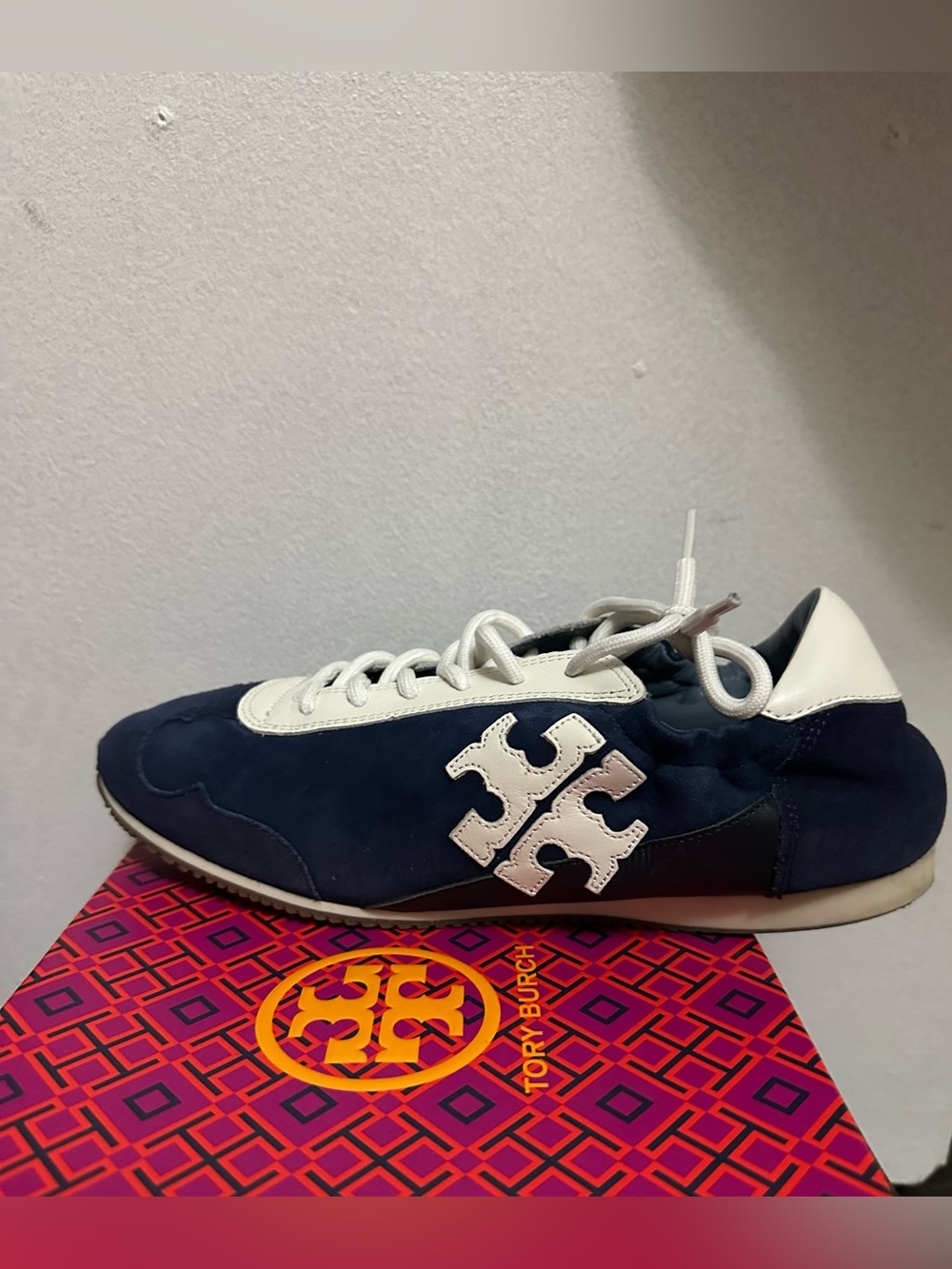 Tory Burch Perfect Navy Suede & Leather Sneakers - Picture 6 of 8